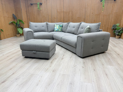 'Goliath' Oxford 94029 Storm Grey Fabric Left Hand Facing Corner Sofa with Storage Drawers + Storage Footstool – view 3