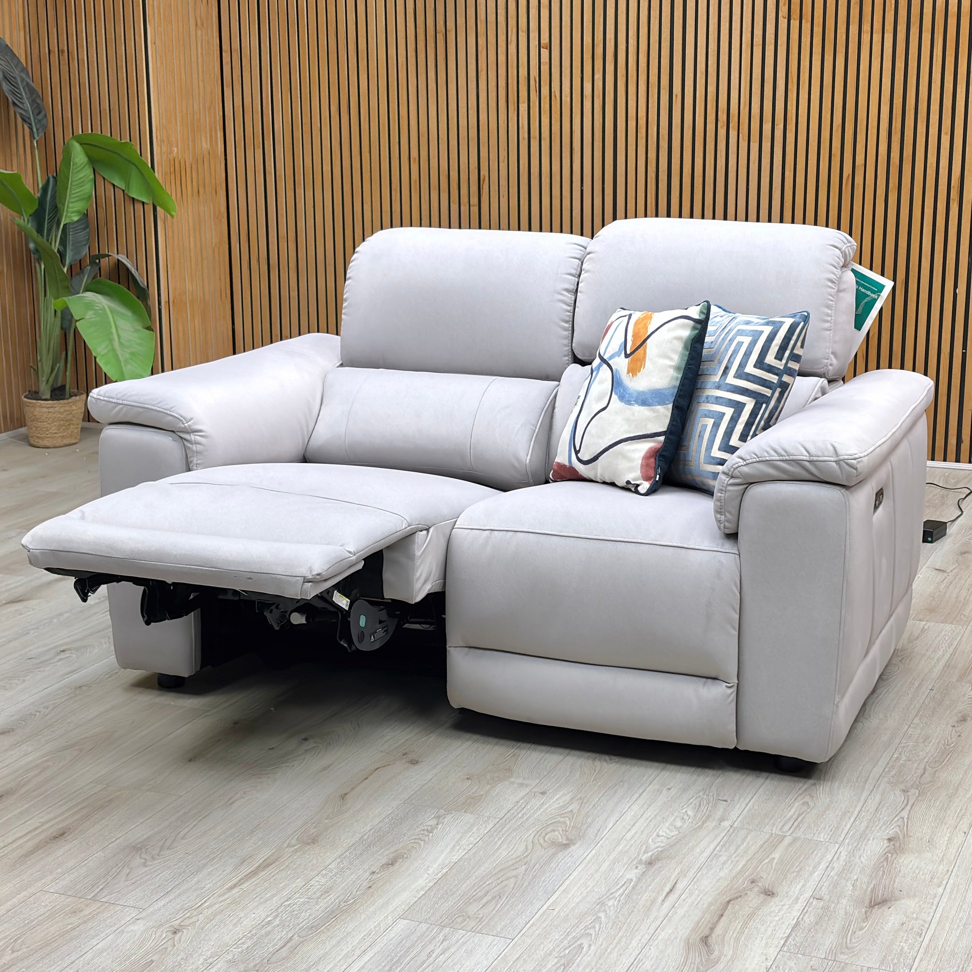 ‘Genius’ Bella Lead Grey 43451 Velvet Fabric 2 Seater Power Recliner Sofa with Power Headrests Furniture Village