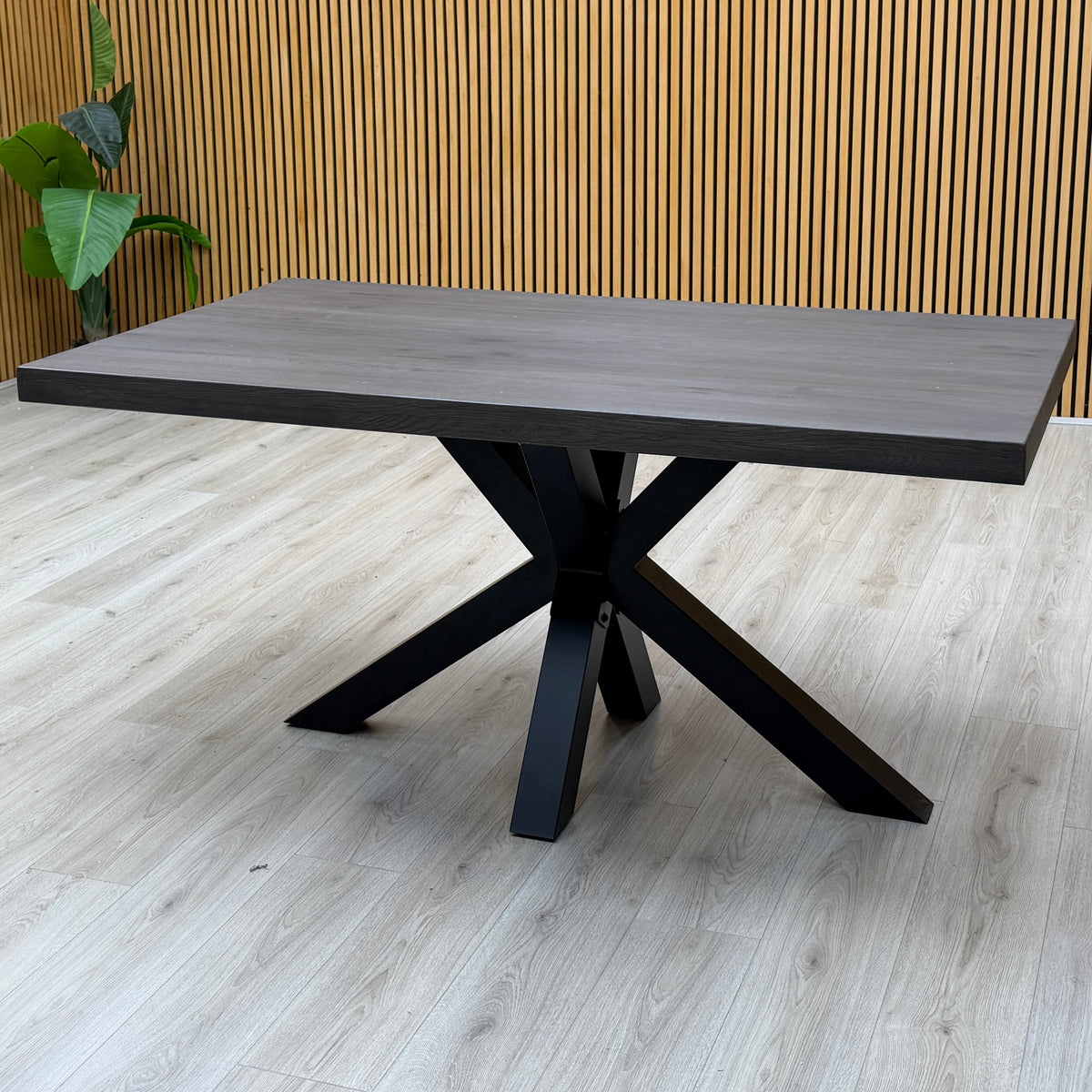 Bodahl 'Njord' 2 Smoked Solid Oak Straight Top 160cm Dining Table with Metal Star Base