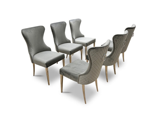 ‘Luann' Silver Velvet Dining Chairs Set of 6