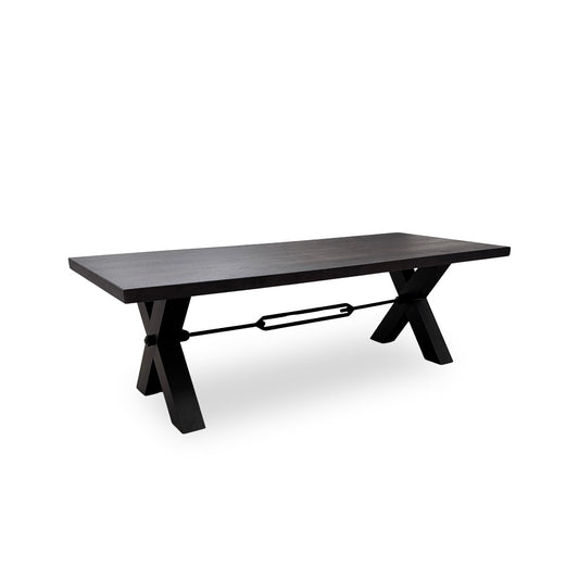 Bodahl ‘Terra’ 02 Smoked Solid Oak Straight Top 240cm Table with X-Shaped Metal Legs