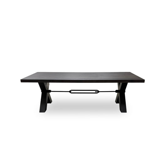 Bodahl ‘Terra’ 02 Smoked Solid Oak Straight Top 240cm Table with X-Shaped Metal Legs