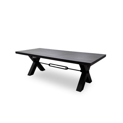 Bodahl ‘Terra’ 02 Smoked Solid Oak Straight Top 240cm Table with X-Shaped Metal Legs