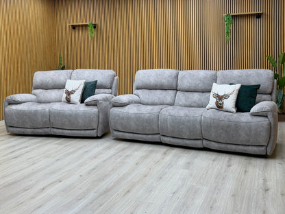 'Link' Bfa-Bnn-R28 Grey Velvet Fabric 3 + 2 Seater Power Recliner Sofa Set with Power Headrests