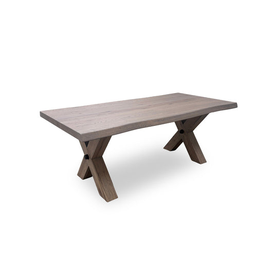 Bodahl 'Terra' 08 Vintage Grey Solid Oak Raw Edge 200cm Table with X-Shaped Legs