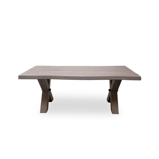 Bodahl 'Terra' 08 Vintage Grey Solid Oak Raw Edge 200cm Table with X-Shaped Legs