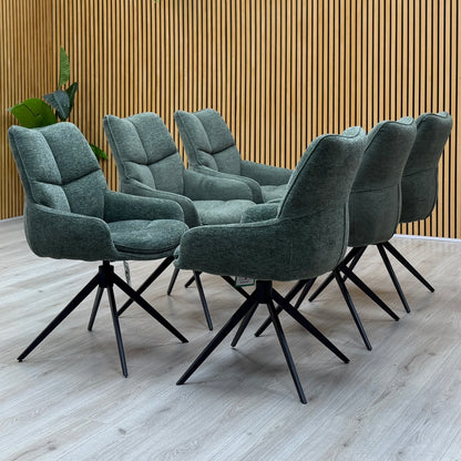 'Kiara' Forest Green Fabric Set of 6 Swivel Dining Chairs