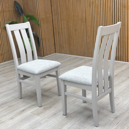 Furnitureland ‘Hamilton’ Light Grey Upholstery High Back Wooden Slat Back Dining Chair - Set of 2