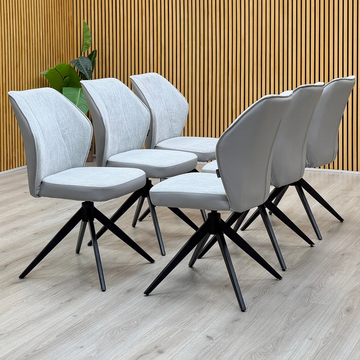 'Julio' G5 Stone Grey Fabric Set of 6 Swivel Dining Chairs