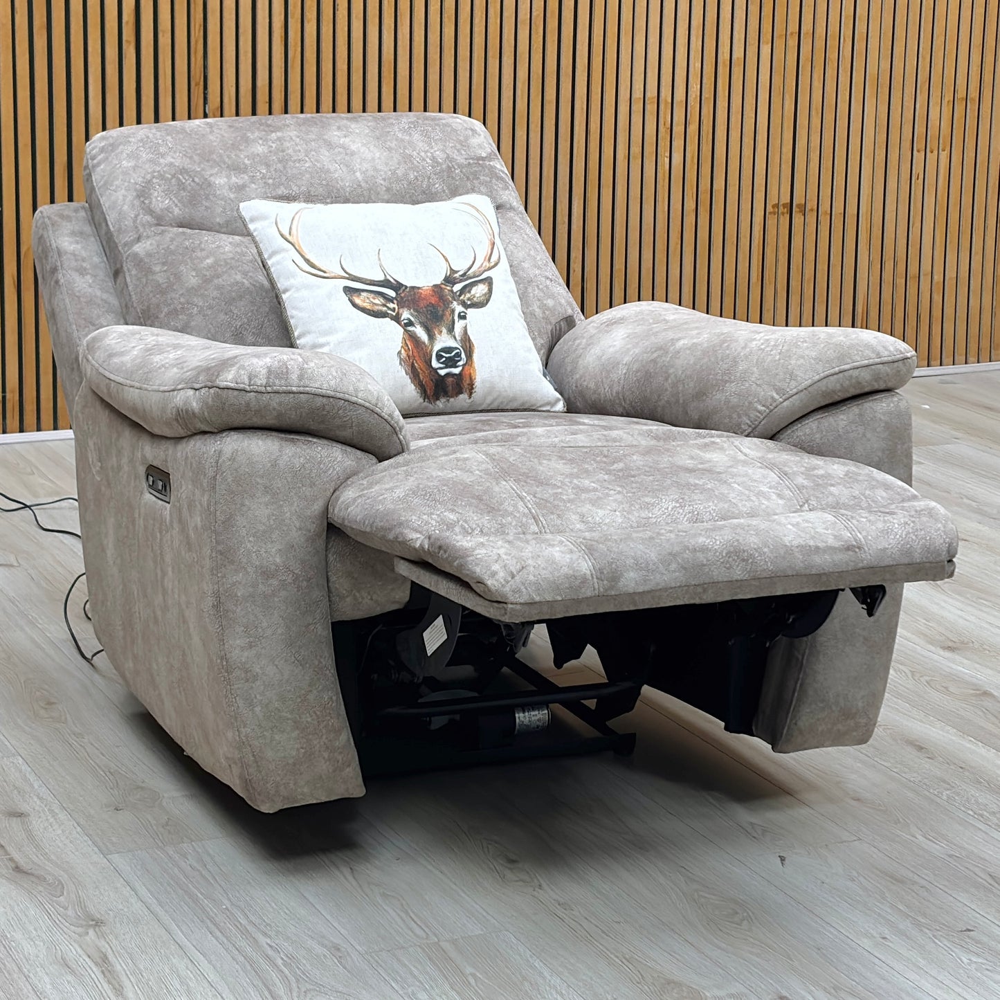 ‘Sloane’ Marble Charcoal Grey Velvet Fabric Power Recliner Chair Furniture Village