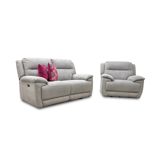 'Touch' Bfa-Mad-R02 Feather Heavy Duty Fabric 2 Seater Power Recliner Sofa with USB Ports + 'Touch' Power Recliner Armchair