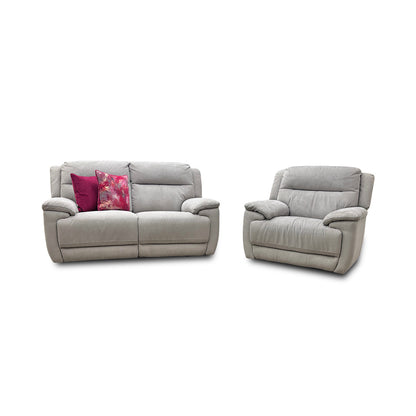 'Touch' Bfa-Mad-R02 Feather Heavy Duty Fabric 2 Seater Power Recliner Sofa with USB Ports + 'Touch' Power Recliner Armchair