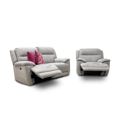 'Touch' Bfa-Mad-R02 Feather Heavy Duty Fabric 2 Seater Power Recliner Sofa with USB Ports + 'Touch' Power Recliner Armchair