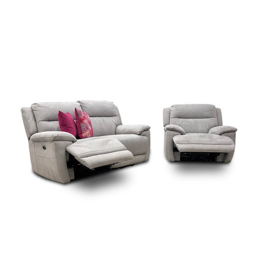 'Touch' Bfa-Mad-R02 Feather Heavy Duty Fabric 2 Seater Power Recliner Sofa with USB Ports + 'Touch' Power Recliner Armchair