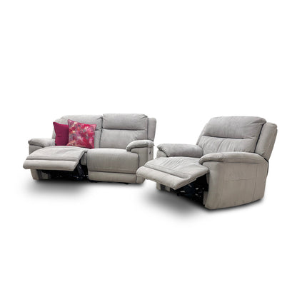 'Touch' Bfa-Mad-R02 Feather Heavy Duty Fabric 2 Seater Power Recliner Sofa with USB Ports + 'Touch' Power Recliner Armchair