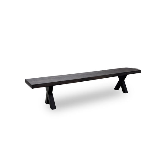 Bodahl 'Lok' 02 Smoked Solid Oak 220cm Dining Bench with Metal X-Shaped Legs