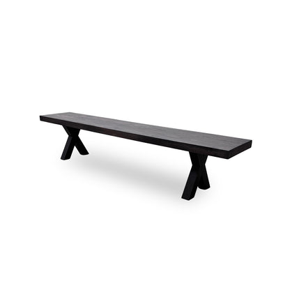 Bodahl 'Lok' 02 Smoked Solid Oak 220cm Dining Bench with Metal X-Shaped Legs