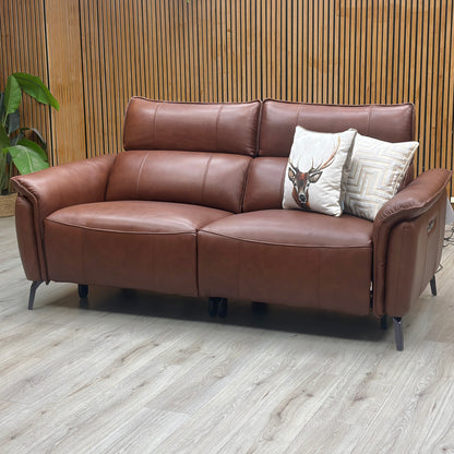 ‘Jude’ Montana Butterscotch Brown Cat-60_07 Leather 3 Seater Power Recliner Sofa with Power Headrests, Power Lumbar and Heated Seats Furniture Village