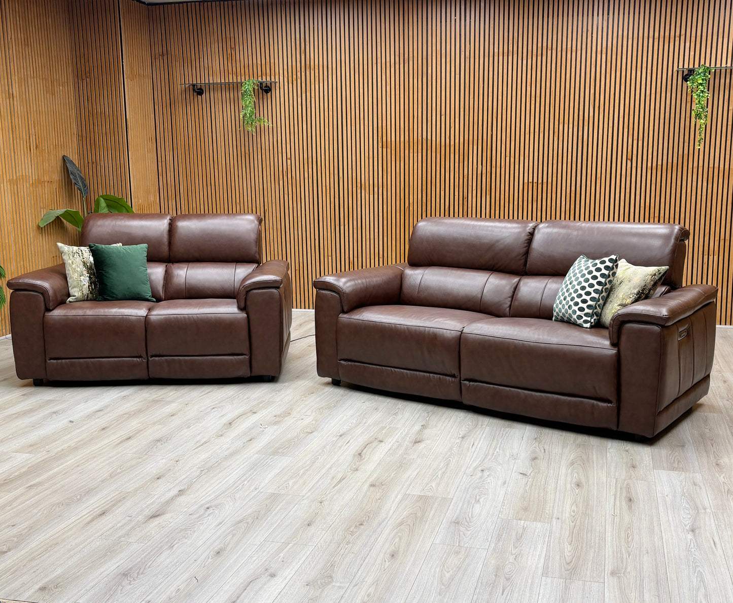 'Genius' Montana Chocolate Brown Leather 3+ 2 Seater Power Recliner Sofa Set with Power Headrests and Power Lumbar Furniture Village