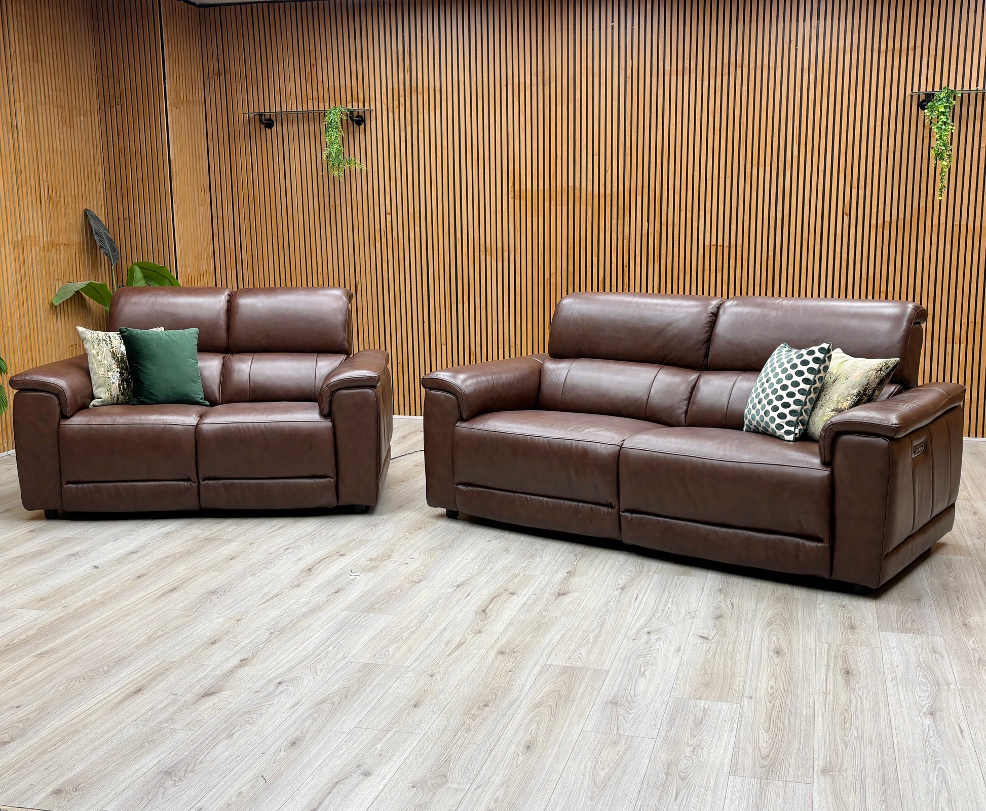 'Genius' Montana Chocolate Brown Leather 3+ 2 Seater Power Recliner Sofa Set with Power Headrests and Power Lumbar Furniture Village