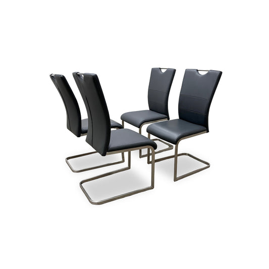 'Bianco' Charcoal Faux Leather Cantilever Dining Chairs - Set of 4