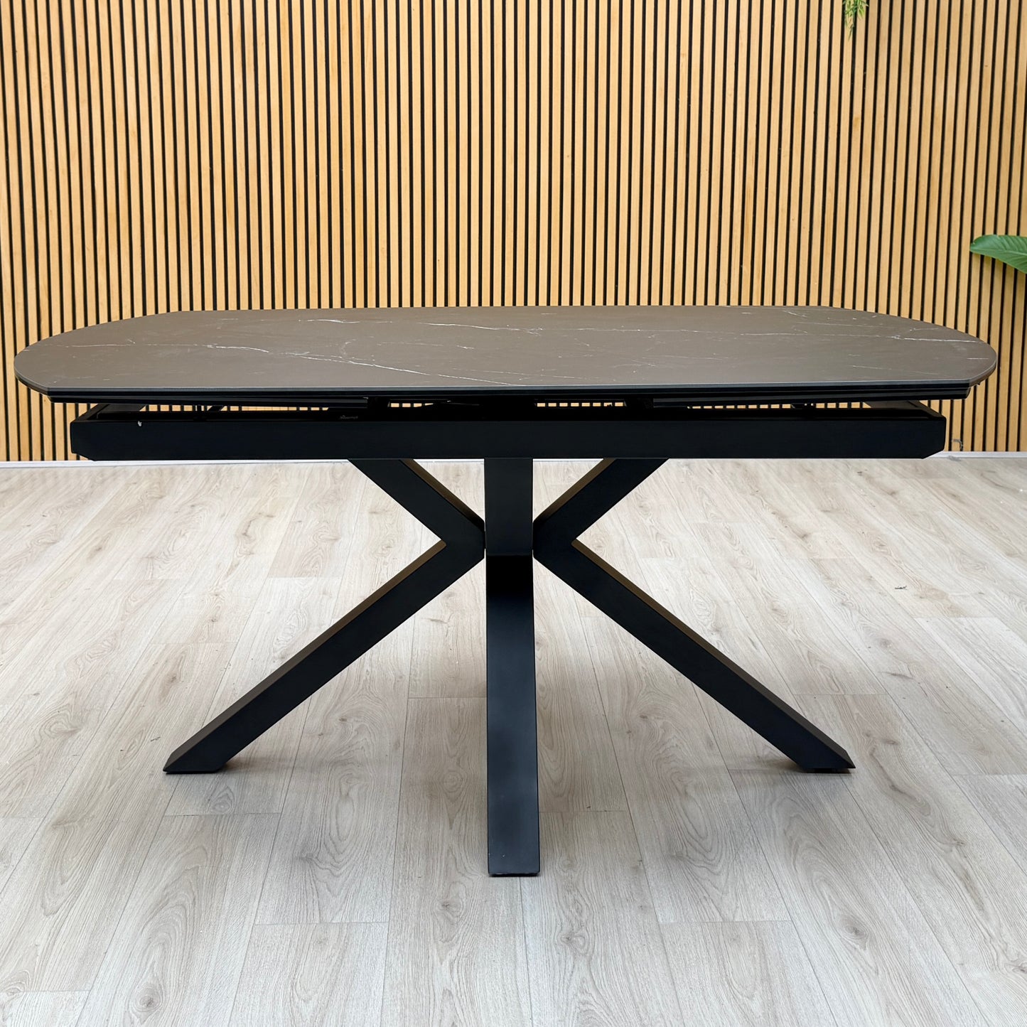 ‘Raul’ Nero Marquina Black Marble Effect Ceramic Top Swivel Extending Dining Table