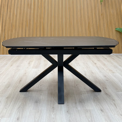 ‘Raul’ Nero Marquina Black Marble Effect Ceramic Top Swivel Extending Dining Table