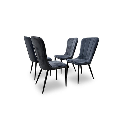 'Noir' Charcoal Velvet Dining Chairs - Set of 4