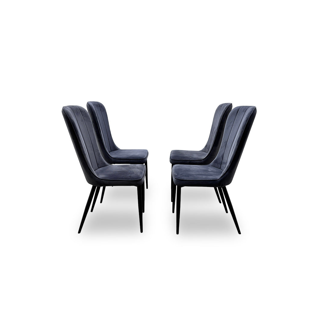 'Noir' Charcoal Velvet Dining Chairs - Set of 4