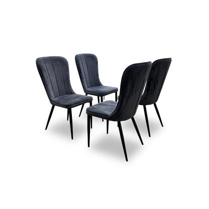 'Noir' Charcoal Velvet Dining Chairs - Set of 4