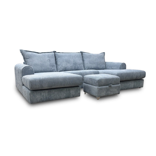 'Serenis' Sky Rest Chord Small Double Ended Chaise Sofa + Small Storage Footstool