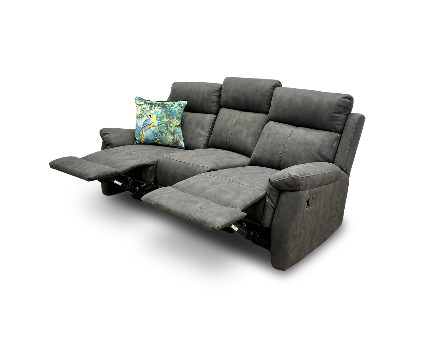 ‘Oscar’ Charcoal Soft Leather Manual Recliner 3 Seater Sofa