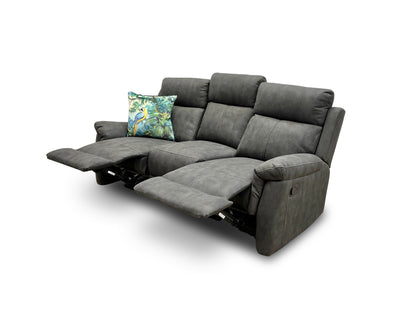 ‘Oscar’ Charcoal Soft Leather Manual Recliner 3 Seater Sofa