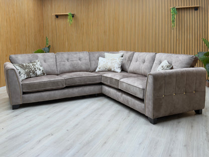 'Mariah' Dapple Chocolate-Tri Brass Velvet Fabric Large Classic Back Corner Sofa