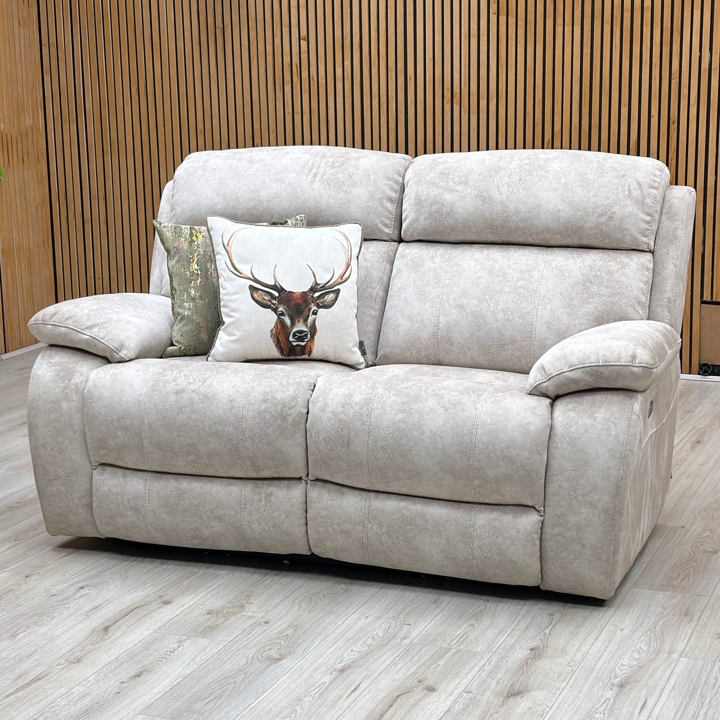 ‘Moreno’ Bfa-Bnn-R26 Cream Velvet Fabric 2 Seater Power Recliner Sofa Furniture Village