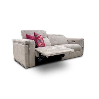 'Cora' Silver Velvet 3 Seater Power Recliner Sofa with Power Headrests
