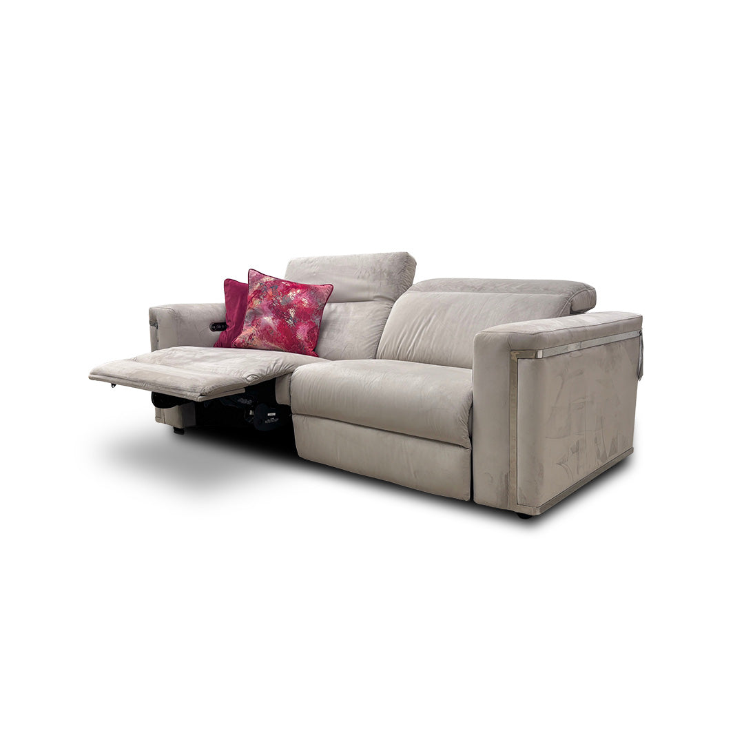 'Cora' Silver Velvet 3 Seater Power Recliner Sofa with Power Headrests