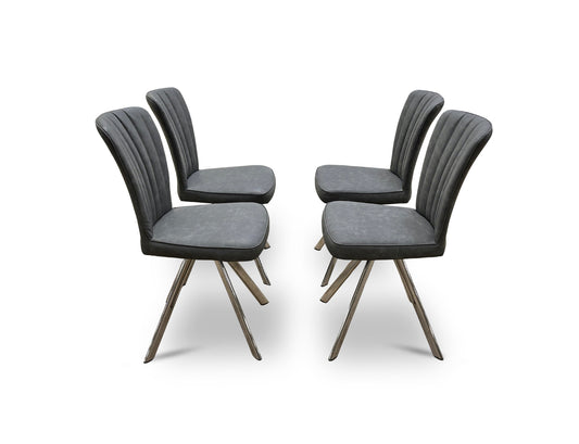 'Vegas' Dark Grey Faux Leather Swivel Dining Chairs - Set of 4