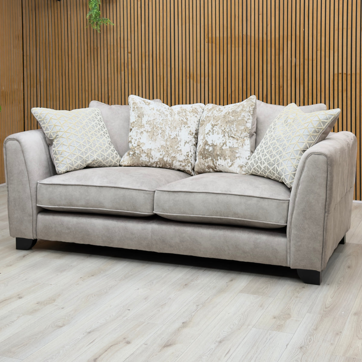 Mariah Dapple Silver-Tri Brass Insert Velvet Fabric 3 Seater Scatter Back Sofa – view 3