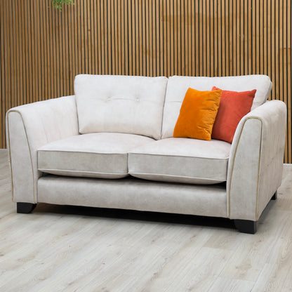 'Mariah' Dapple Ivory-Tri Brass Insert Velvet Fabric 2 Seater Classic Back Sofa