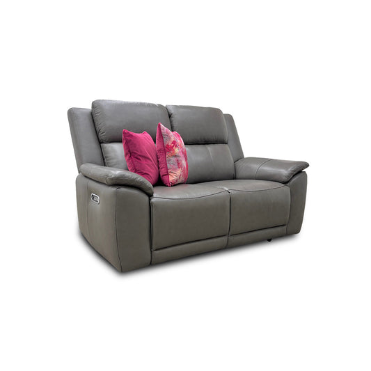 'Utah' Grey Le-9308 Leather 2 Seater Power Recliner Sofa with Power Headrests and Power Lumbar