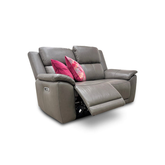 'Utah' Grey Le-9308 Leather 2 Seater Power Recliner Sofa with Power Headrests and Power Lumbar