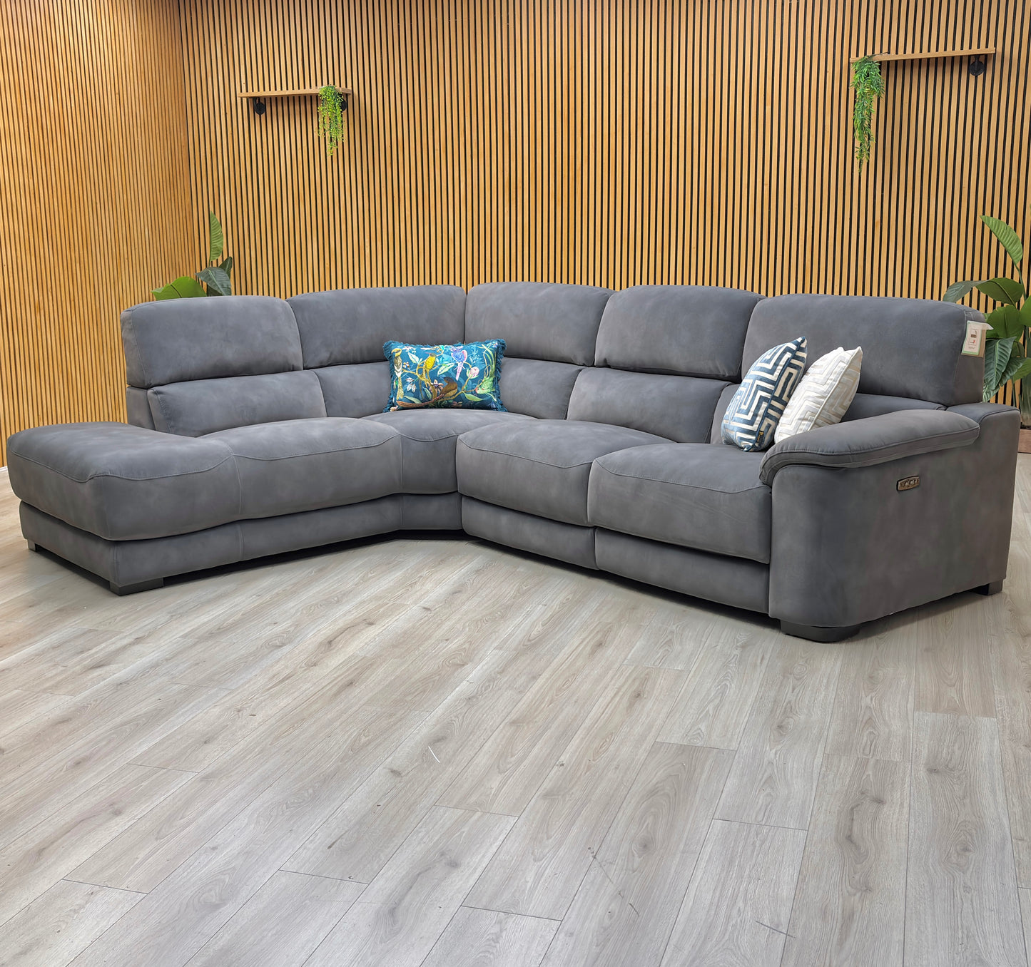 ‘Nova’ Sfa-Pey-R08 Graphite Grey Velvet Fabric Left Hand Facing Power Recliner Chaise End Sofa with Power Headrest Furniture Village