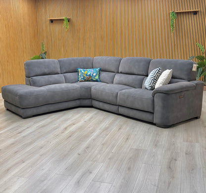 ‘Nova’ Sfa-Pey-R08 Graphite Grey Velvet Fabric Left Hand Facing Power Recliner Chaise End Sofa with Power Headrest Furniture Village