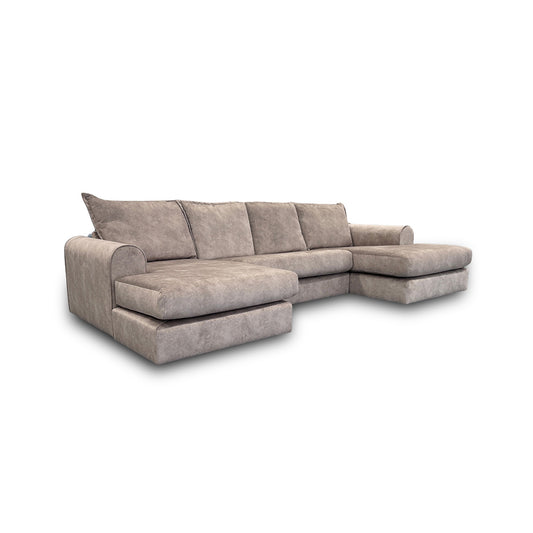 ‘Serenis’ Oatmeal Rest Velvet Large Double Ended Chaise Sofa