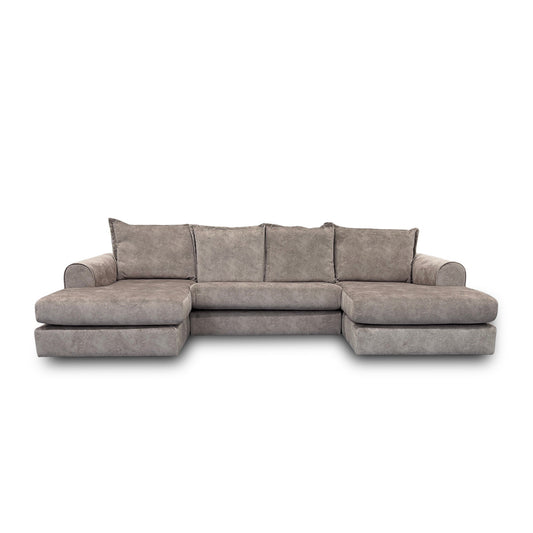 ‘Serenis’ Oatmeal Rest Velvet Large Double Ended Chaise Sofa
