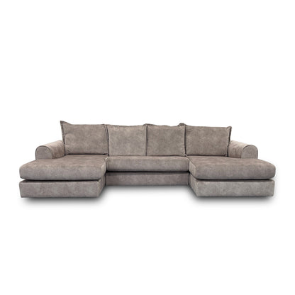 'Serenis' Oatmeal Rest Velvet Large Double Ended Chaise Sofa