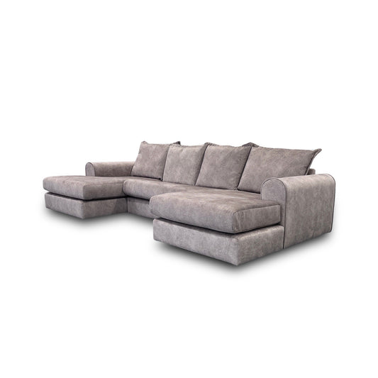 'Serenis' Oatmeal Rest Velvet Large Double Ended Chaise Sofa