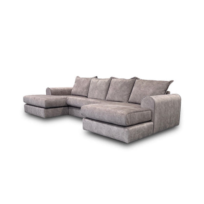 ‘Serenis’ Oatmeal Rest Velvet Large Double Ended Chaise Sofa