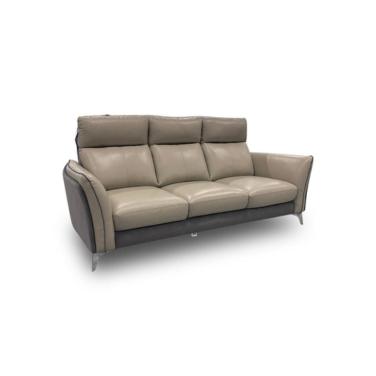 'Ego' Sand Leather Charcoal Fabric Combination 3 Seater Sofa